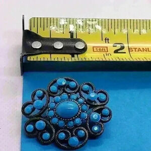 Vintage blue turquoise like dark silver tone brooch